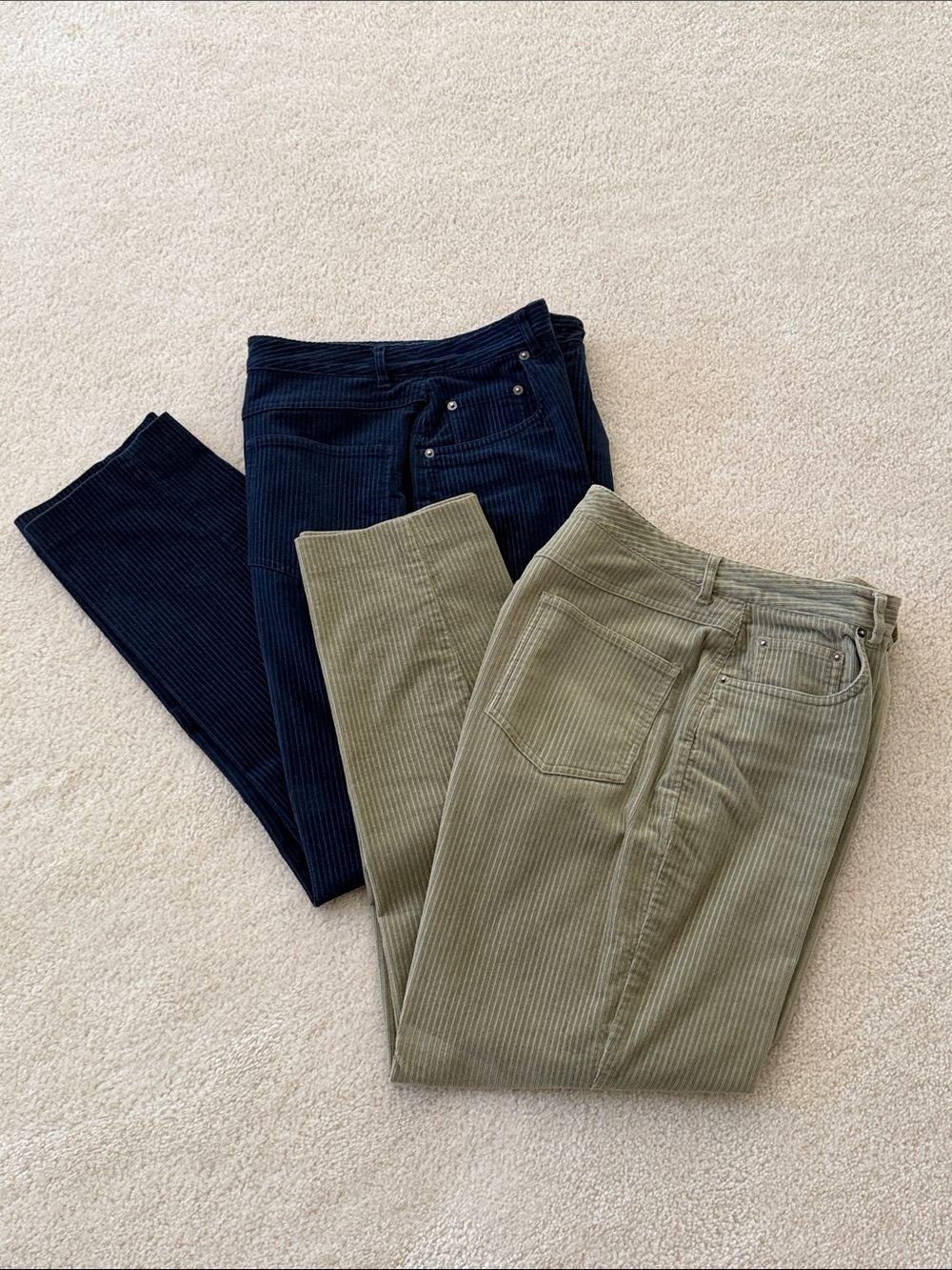 Women’s Telluride Corduroy Pants in Olive & Navy - Classic Straight Fit- Size 10